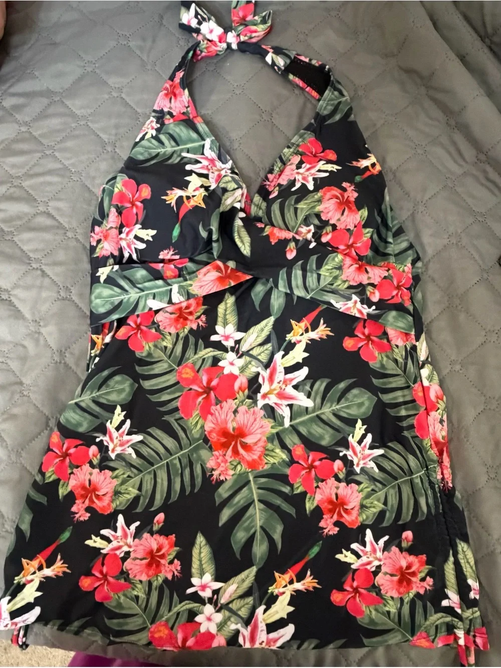 SHEIN Black Tropical Floral Halter tankini brand new never worn